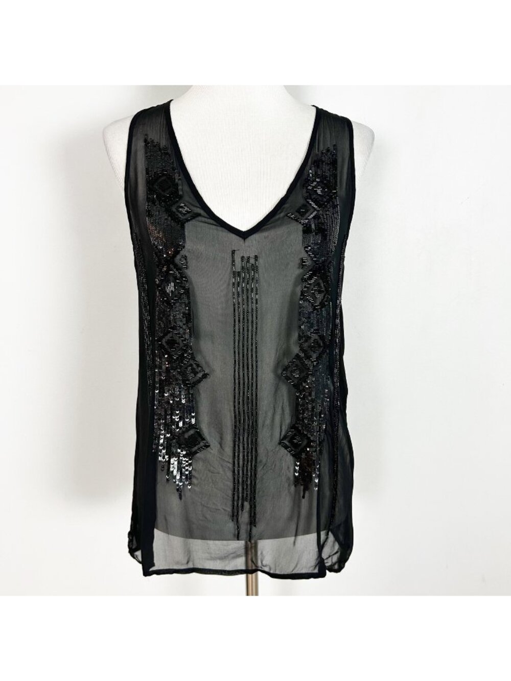 Vintage Women's Black Sheer Sequined Tank Top Whimsigoth Size Medium Women's